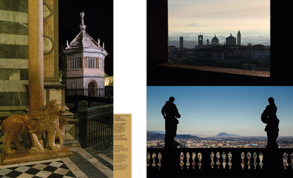 Il battistero e la città vista da via San Vigilio e da Palazzo Terzi